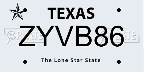 ZYVB86 Texas License Plate
