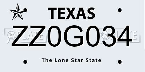ZZ0G034 Texas License Plate