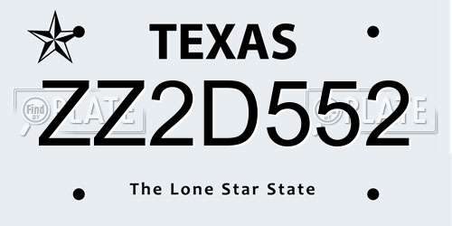 ZZ2D552 Texas License Plate
