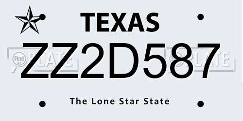 ZZ2D587 Texas License Plate