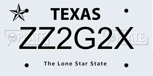ZZ2G2X Texas License Plate