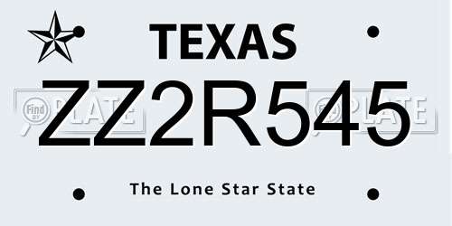 ZZ2R545 Texas License Plate