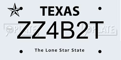 ZZ4B2T Texas License Plate