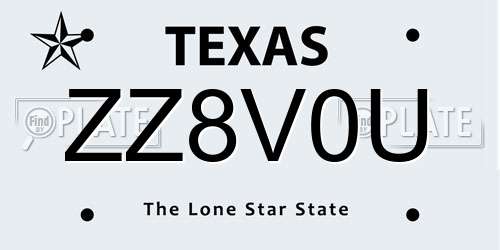 ZZ8V0U Texas License Plate