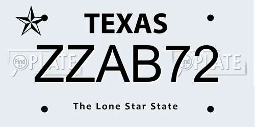 ZZAB72 Texas License Plate