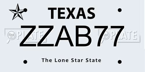 ZZAB77 Texas License Plate