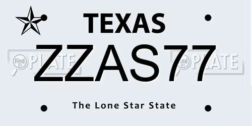 ZZAS77 Texas License Plate