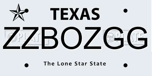 ZZBOZGG Texas License Plate