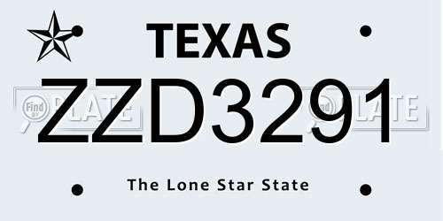 ZZD3291 Texas License Plate