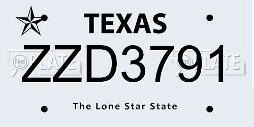 ZZD3791 Texas License Plate
