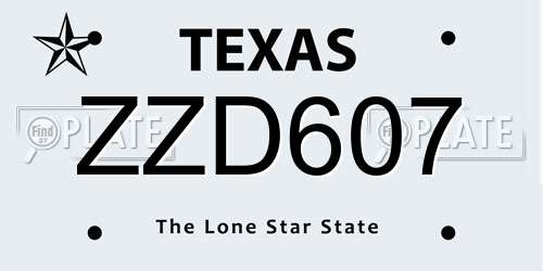 ZZD607 Texas License Plate