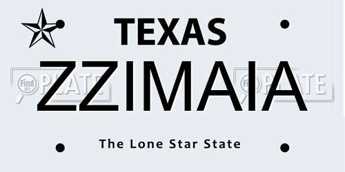 ZZIMAIA Texas License Plate