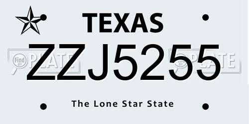 ZZJ5255 Texas License Plate