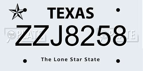 ZZJ8258 Texas License Plate