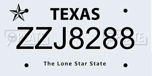 ZZJ8288 Texas License Plate