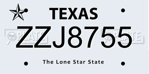 ZZJ8755 Texas License Plate