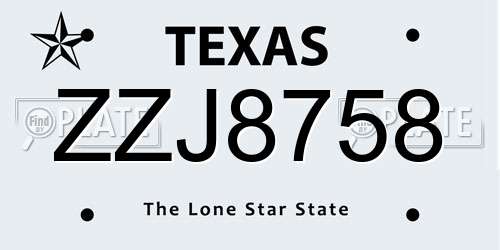 ZZJ8758 Texas License Plate