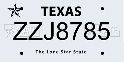 ZZJ8785 Texas License Plate