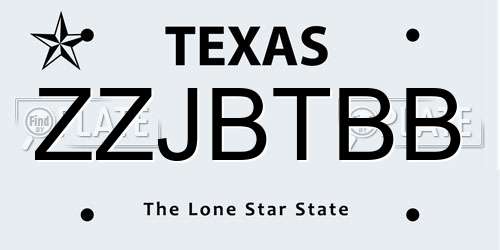 ZZJBTBB Texas License Plate