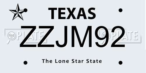 ZZJM92 Texas License Plate