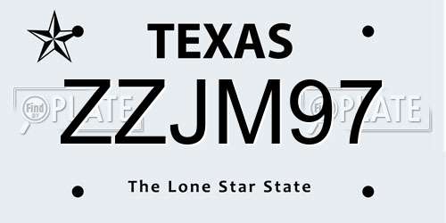 ZZJM97 Texas License Plate
