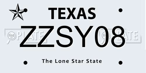 ZZSY08 Texas License Plate