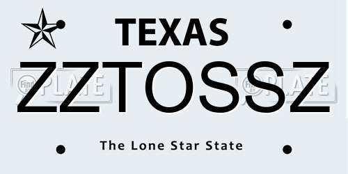 ZZTOSSZ Texas License Plate