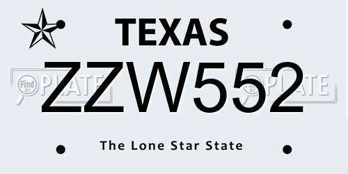 ZZW552 Texas License Plate