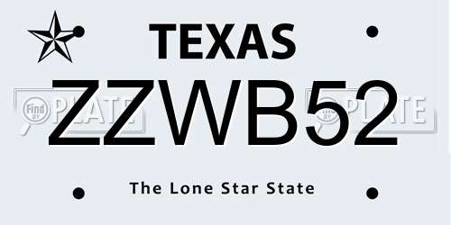 ZZWB52 Texas License Plate