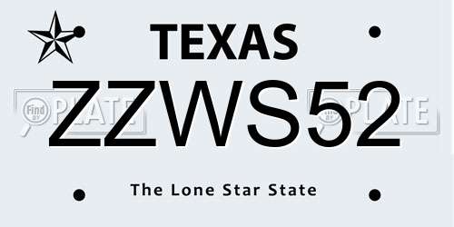 ZZWS52 Texas License Plate