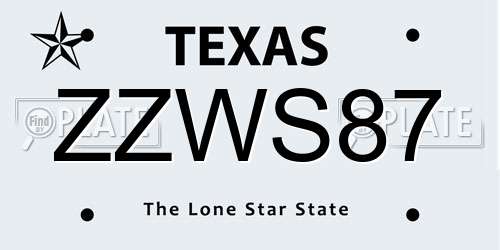 ZZWS87 Texas License Plate