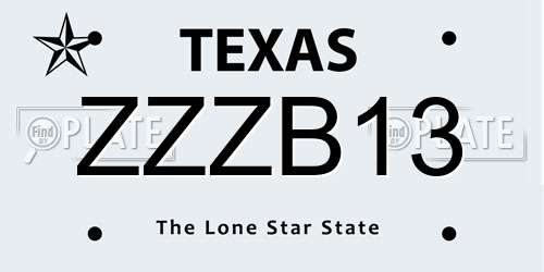 ZZZB13 Texas License Plate