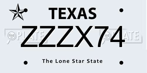 ZZZX74 Texas License Plate