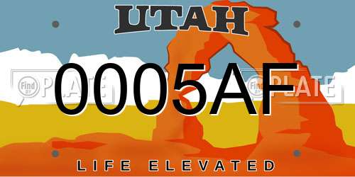 0005AF Utah License Plate