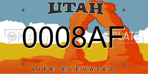 0008AF Utah License Plate