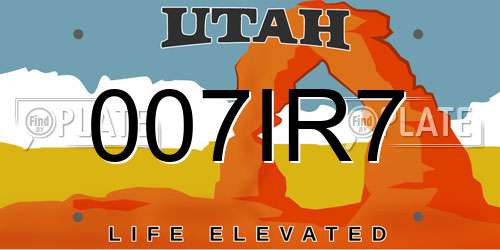 007IR7 Utah License Plate