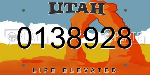 0138928 Utah License Plate