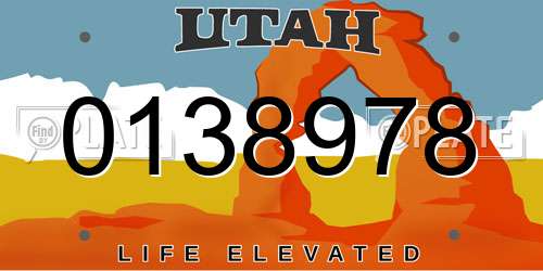 0138978 Utah License Plate