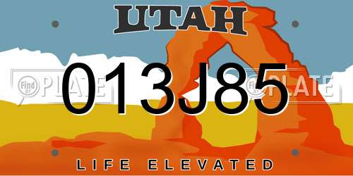 013J85 Utah License Plate