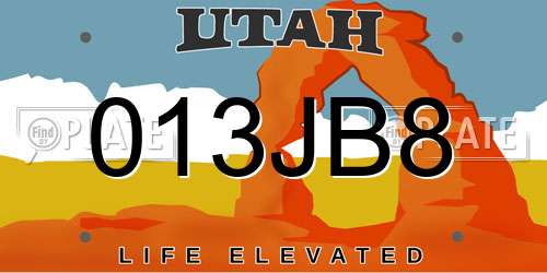 013JB8 Utah License Plate