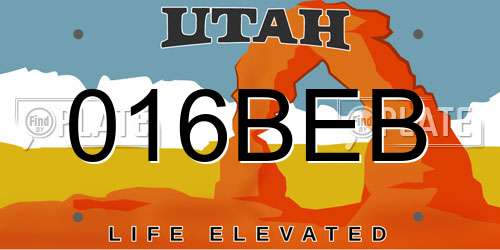 016BEB Utah License Plate