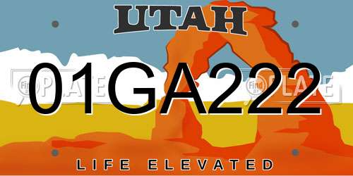 01GA222 Utah License Plate