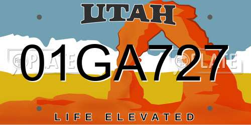 01GA727 Utah License Plate