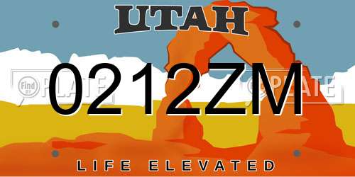 0212ZM Utah License Plate