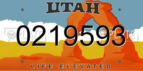 0219593 Utah License Plate