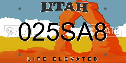 025SA8 Utah License Plate
