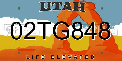 02TG848 Utah License Plate