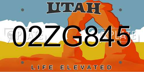 02ZG845 Utah License Plate
