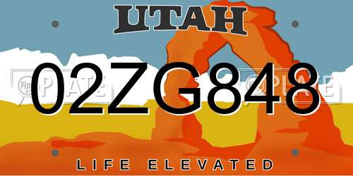 02ZG848 Utah License Plate