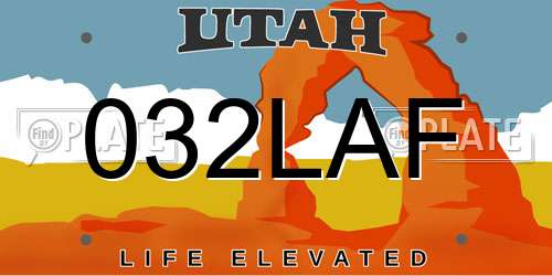 032LAF Utah License Plate
